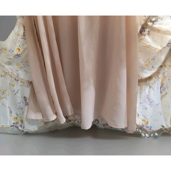 THE SHIRT ROCHELLE BEHRENS XS Sheer Beige Blue Floral Ruffle Trim Mini Dress - Picture 10 of 11